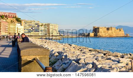 Naples, Italy - October 4, 2015. Panoramic View Seafront Francesco Caracciolo.