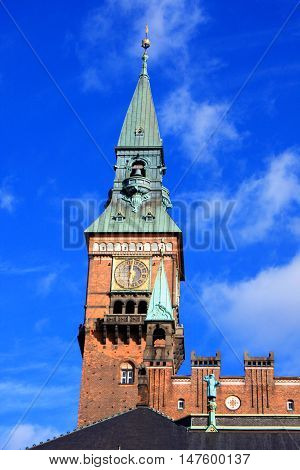 the tower of City Hall Copenhagen Denmark