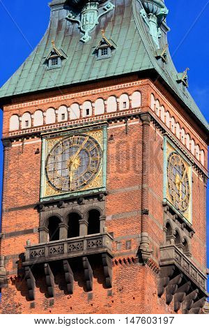 clock tower on the City Hall Copenhagen Denmark