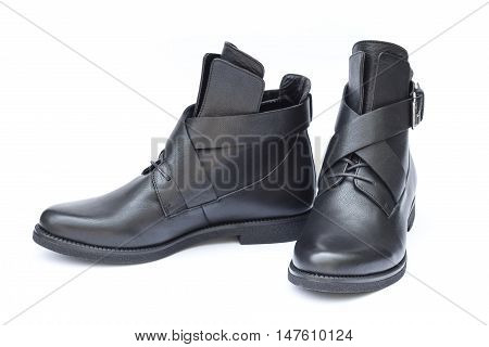 Pair of black female shoes isolated on white background with clipping path