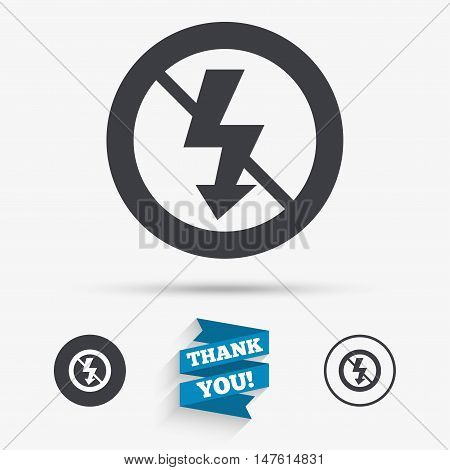No Photo flash sign icon. Lightning symbol. Flat icons. Buttons with icons. Thank you ribbon. Vector