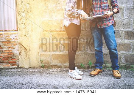 couple touris city with map traveling concept