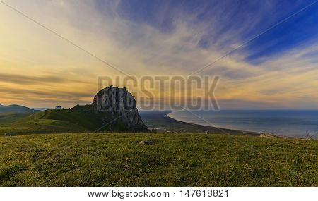 Sacred Mountain Beshbarmak in Azerbaijan at sunset