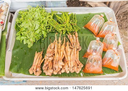 Fresh finger roots selling at Thai local market Northeast of Thailand
