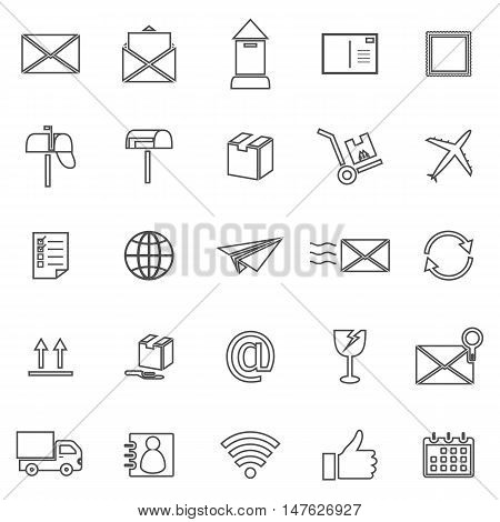 Post line icons on white background, stock vector