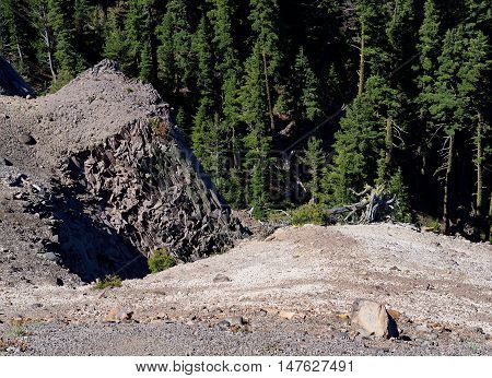 Jagged mountainside in the forest of Crater Lake National Park in Southern Oregon.