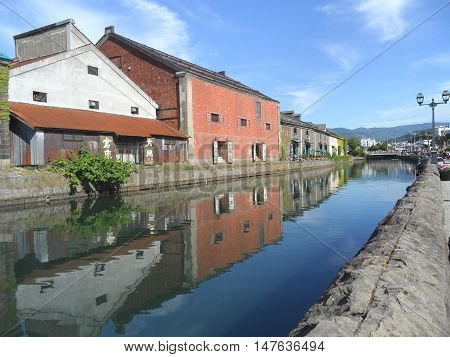 Reflection of The Former Warehouse along Otaru Canal, Popular Attraction in Otaru Town