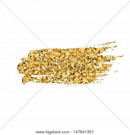 Gold brush stroke. Golden paint foil. Glitter color effect. Glittering pattern design. Shine backdrop. Texture for banner. Vintage artistic graphic. Smear print. Vector illustration
