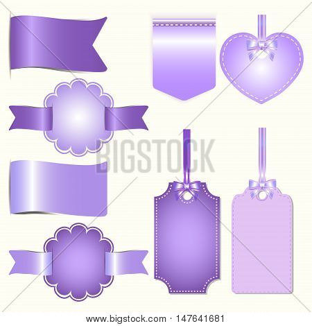 Set of purple badges label and ribbon Greeting card vector tag illustration
