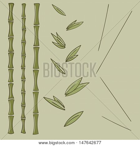 Set bamboo branches and leaf vector illustration
