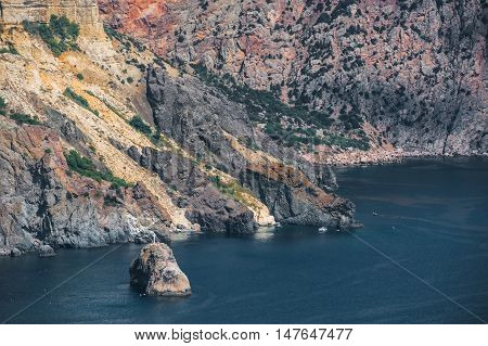 The Coast At The Cape Fiolent. Top View On Sea And Rocks. Crimea