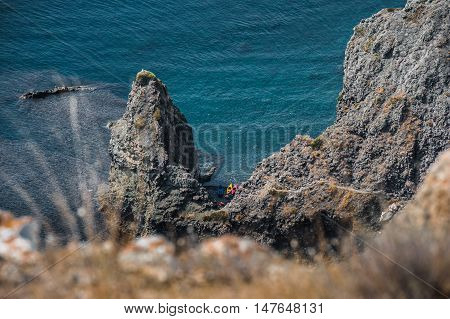 The Coast At The Cape Fiolent. Top View On Sea And Rocks. Crimea