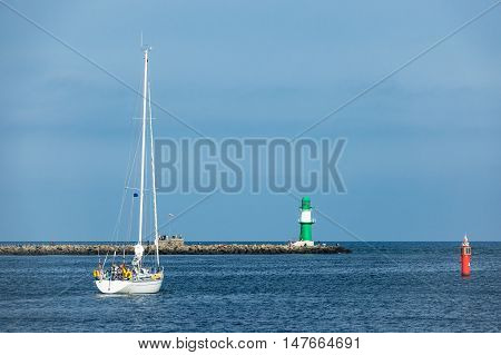 Sailing ship on the Baltic Sea in Rostock Germany.