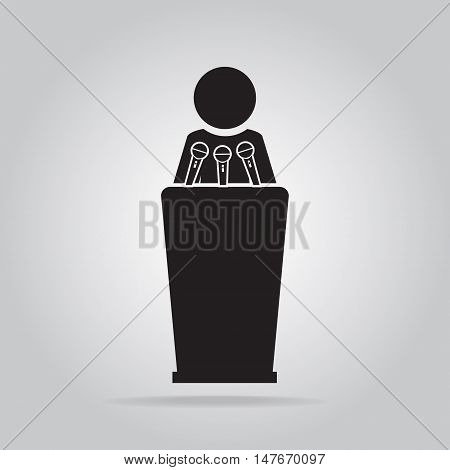 Man standing with podium and microphones icon press conference interview meeting concept