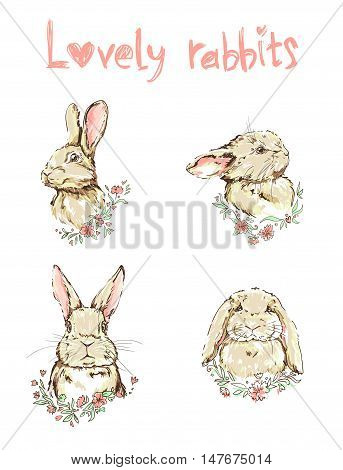 lovely rabbits vector, vector illustration of a cute bunny, set rabbits illustration