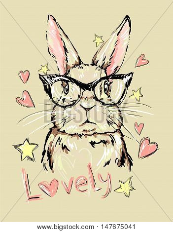 Hand Drawn Vector Illustration of Bunny. Vector rabbit