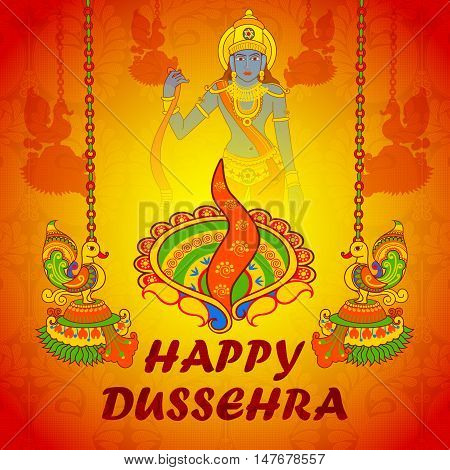 Vector design of Lord Rama in Happy Dussehra with colorful lamp