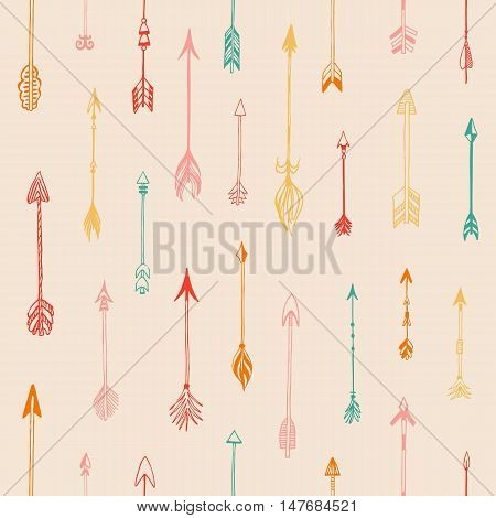 Seamless pattern with arrows. Different arrows collection. Decorative vector stylized illustration of booms. Cute repeated texture with arrows for packaging books textile. Wrapping paper design.