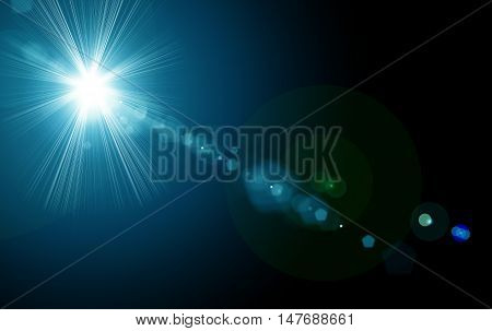 Digital lens flare in black background horizontal frame warm and abstract background
