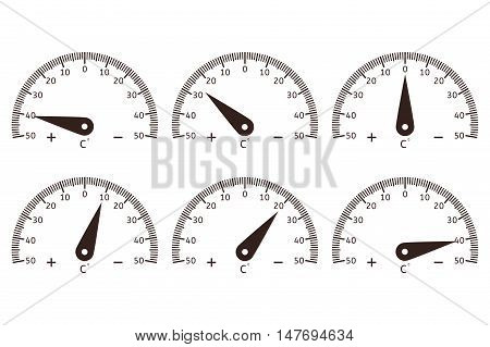 Temperature dial. Thermometer semi-circle dial. Vector illustration isolated on white background