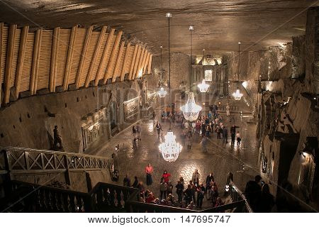 POLAND, WIELICZKA - MAY 28, 2016: Wieliczka Salt Mine. In UNESCO World Heritage since 1978. St. Kinga's Chapel