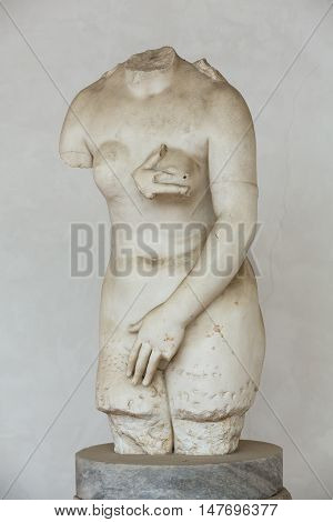 ROME, ITALY - JUNE 12, 2015: Ancient statue of woman in baths of Diocletian (Thermae Diocletiani) in Rome. Italy