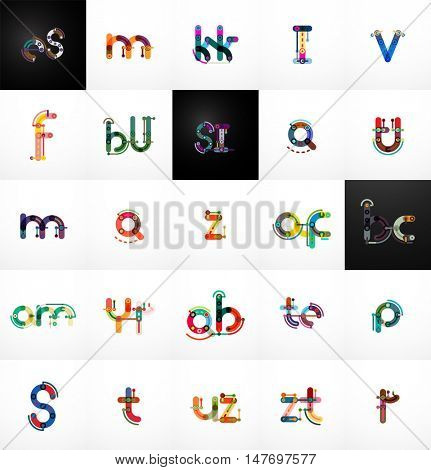 Set of initial branding letter logo templates, minimal linear outline style, line segments connected to each other