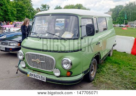 Kharkiv Ukraine - May 22 2016: Retro bus Barkas B1000 manufactured in 1990 is presented at the festival of vintage cars Kharkiv Retro Rally - 2016 in Kharkiv Ukraine on May 22 2016