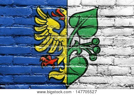 Flag Of Karvina, Czechia, Painted On Brick Wall