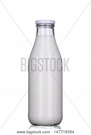 Single bottle of milk isolated clipping-path included vertical position closeup.