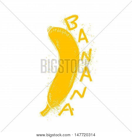 Yellow Banan with the word handmade. Doodle fruit banana Isolated. Fashion design elements. Modern trendy print printing