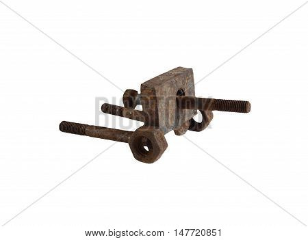 Cannon assembled from rusted bolts and nuts. Isolation on a white background without shadows.