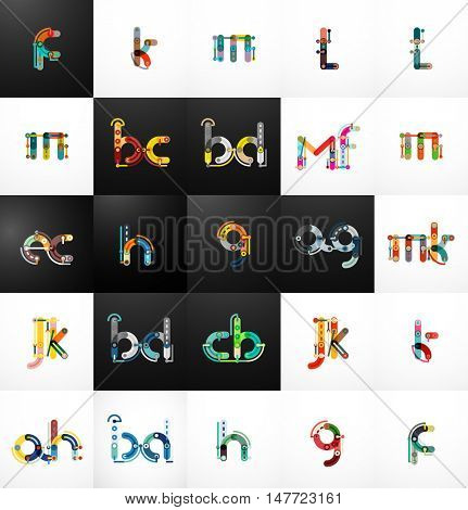 Set of initial branding letter logo templates, minimal linear outline style, line segments connected to each other
