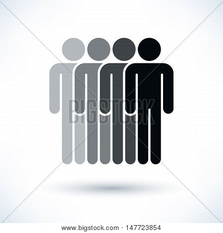 Black four people man figure with gray drop shadow isolated on white background in flat style. Graphic design elements save in vector illustration 8 eps
