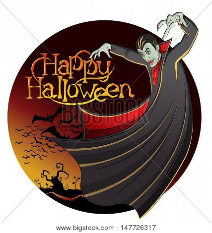 Cartoon Dracula vector. Vampire Dracula Halloween. Halloween background