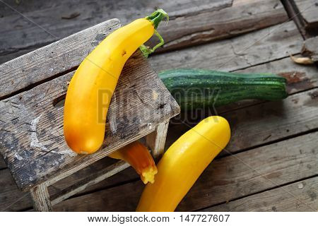 Zucchini and cucurbit. Autumn harvest in a home pantry