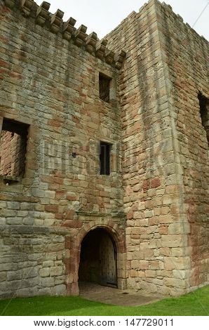 A view of the entrance archway into Crichton castle