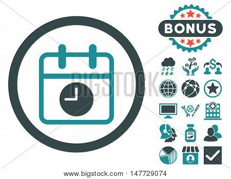 Date and Time icon with bonus pictures. Vector illustration style is flat iconic bicolor symbols soft blue colors white background.