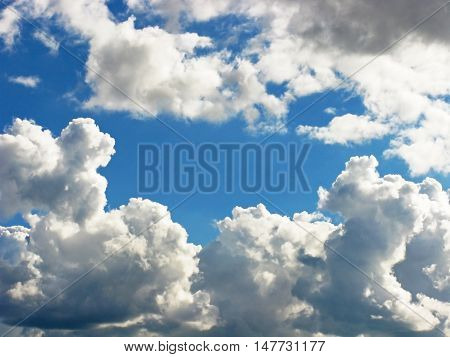 White clouds on blue sky. The clouds in the sky. Sky with clouds. Clouds background. Sky background. Heaven. Nature.