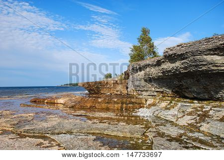 Spectacular limestone cliffs at the swedish island Oland the island of sun and wind
