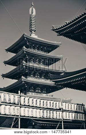 TOKYO, JAPAN - MAY 15: Historical architecture in temple on May 15, 2013 in Tokyo. Sensoji Temple, founded in 645 CE, making it the oldest temple in Tokyo.