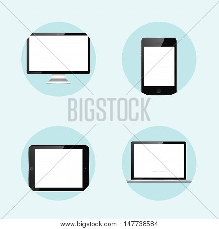 Vector illustration. Realistic laptop, tablet. Adaptive ui. Responcive web design.