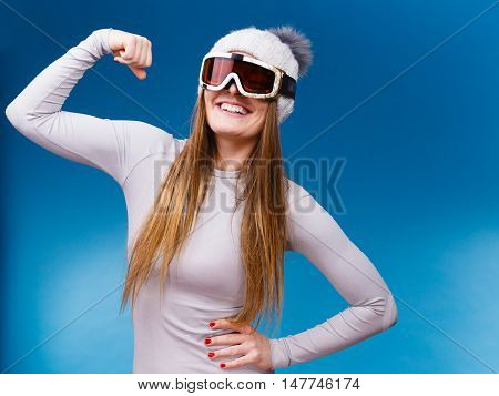 Woman In Thermal Underwear Ski Googles