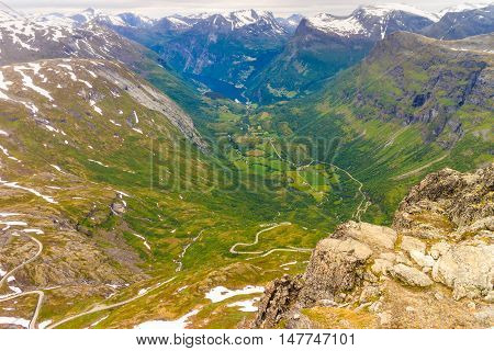 View On Geirangerfjord From Dalsnibba Viewpoint In Norway