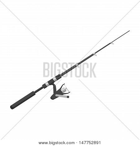 Rod spinning with spoon-bait icon in black monochrome style isolated on white background vector illustration