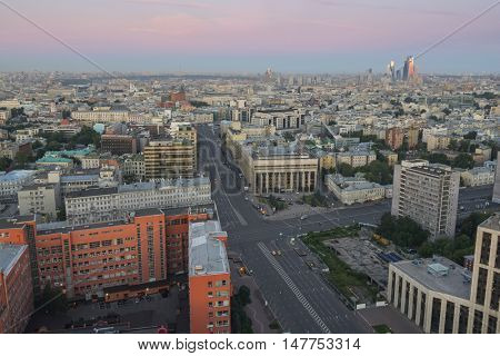 View from Business Center Domnikov to Sakharov avenue at beautiful morning in Moscow, Russia