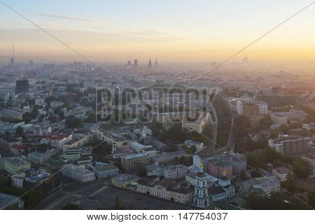 Panoramic view in morning Moscow, Russia, Tagansky district at summer