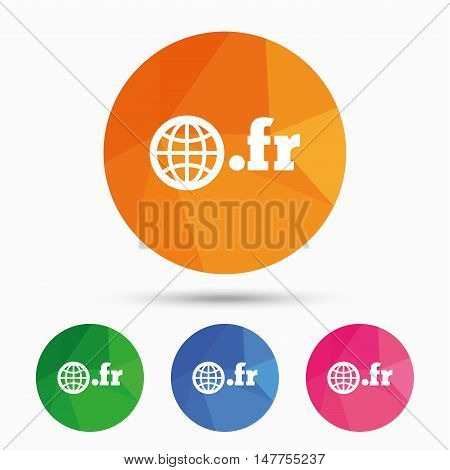 Domain FR sign icon. Top-level internet domain symbol with globe. Triangular low poly button with flat icon. Vector