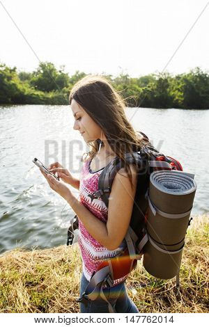 Explore Adventure Backpacker Hiking Trek Travel Concept