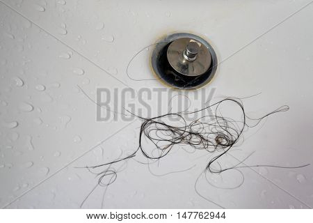 Loss hair on old dirty white washbasin